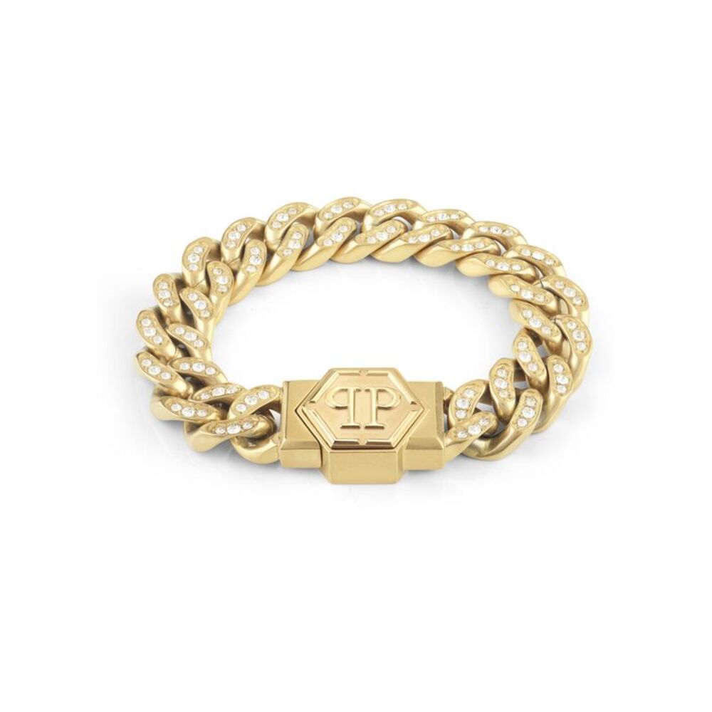 Philipp Plein  Hexagon Crystal Cuban Links Bracelet Gold Mens